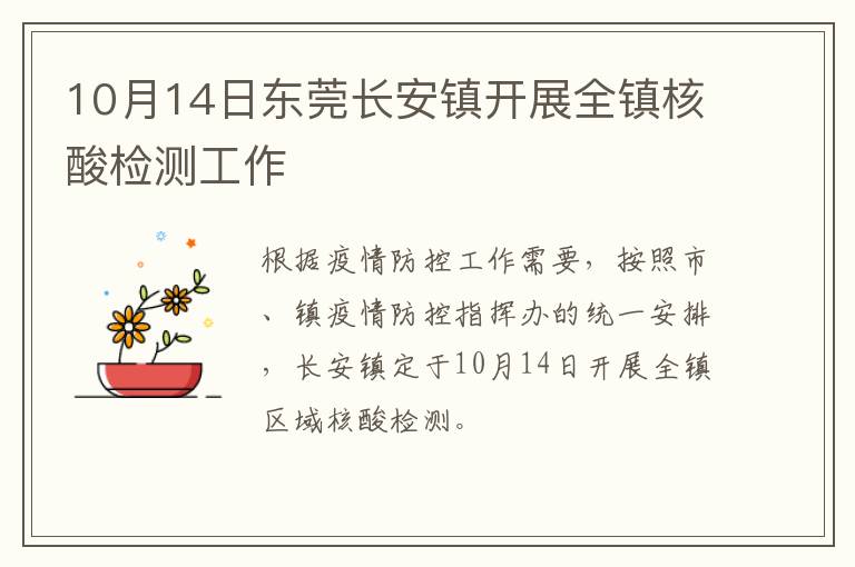 10月14日东莞长安镇开展全镇核酸检测工作