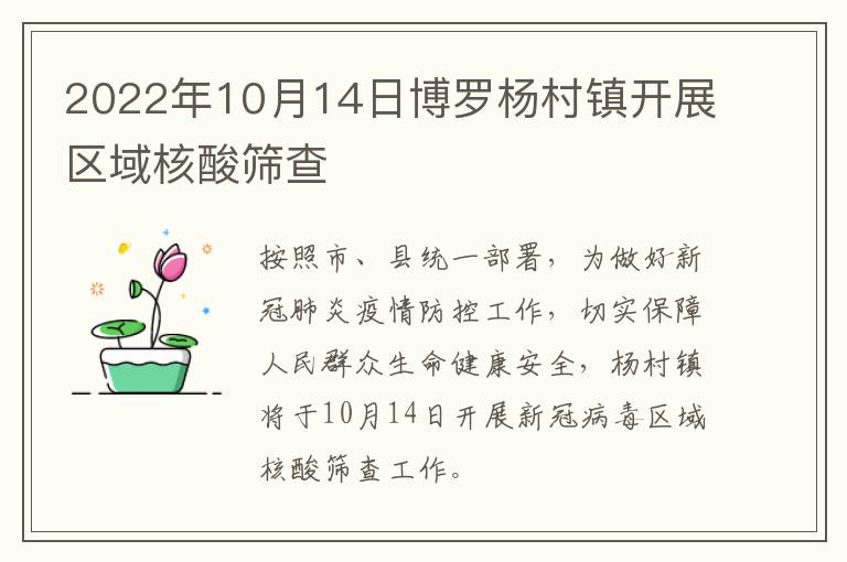 2022年10月14日博罗杨村镇开展区域核酸筛查