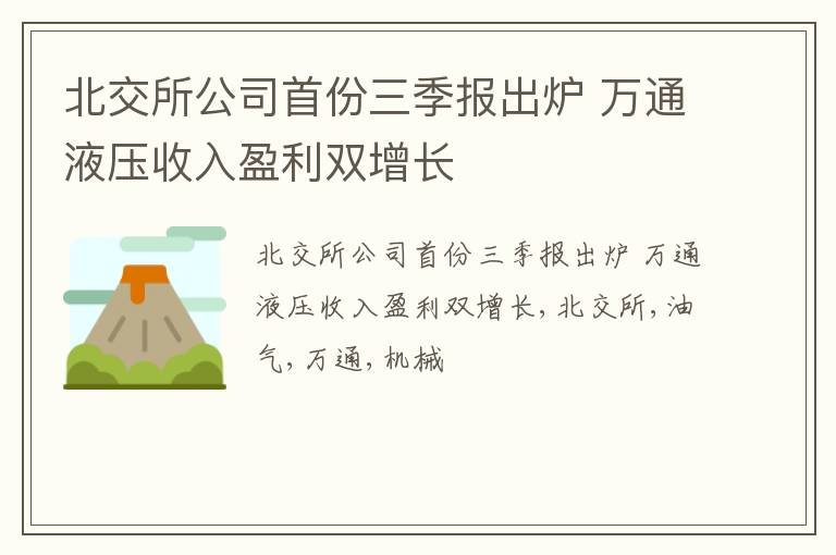 北交所公司首份三季报出炉 万通液压收入盈利双增长