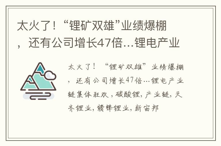 太火了！“锂矿双雄”业绩爆棚，还有公司增长47倍…锂电产业链集体狂欢