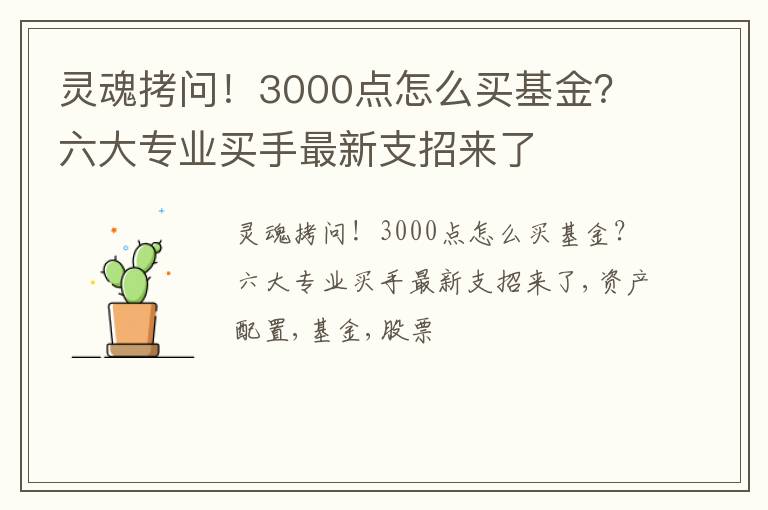 灵魂拷问！3000点怎么买基金？六大专业买手最新支招来了