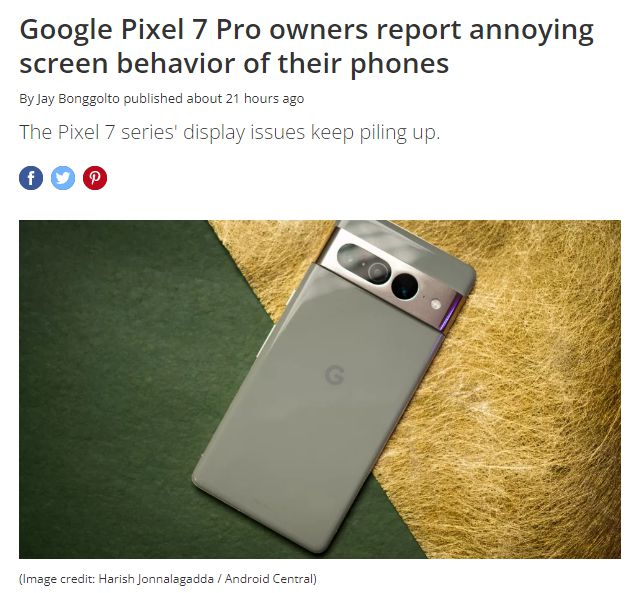 谷歌 Pixel 7 Pro 又出问题，用户吐槽屏幕滑动不畅