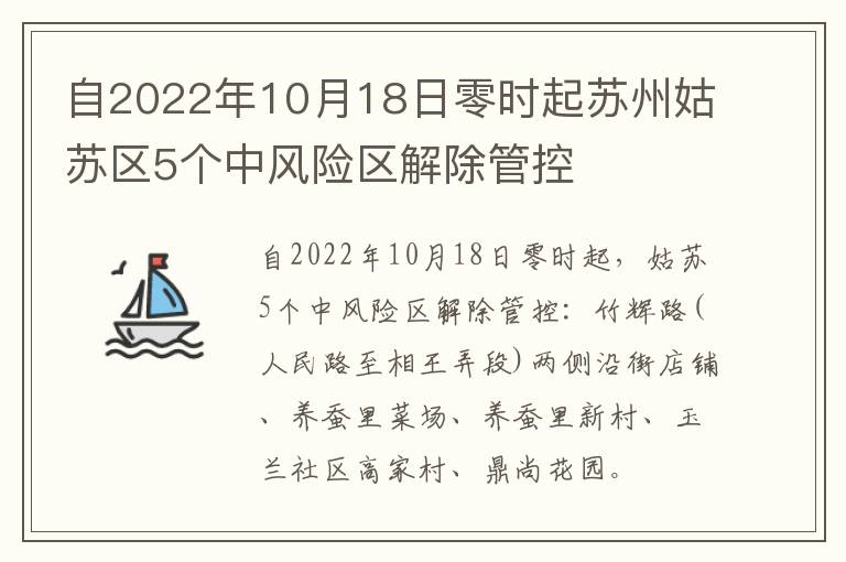 自2022年10月18日零时起苏州姑苏区5个中风险区解除管控