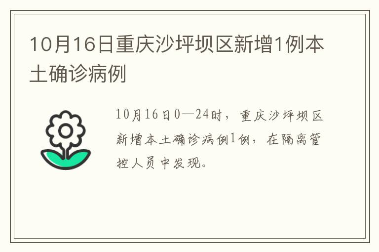 10月16日重庆沙坪坝区新增1例本土确诊病例