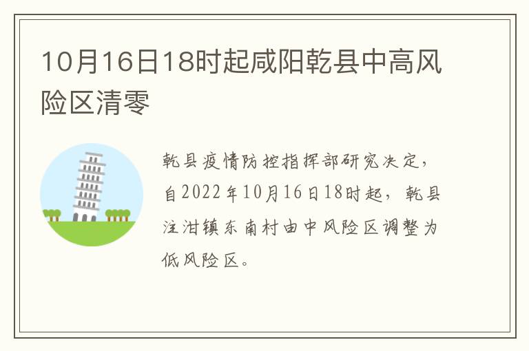 10月16日18时起咸阳乾县中高风险区清零