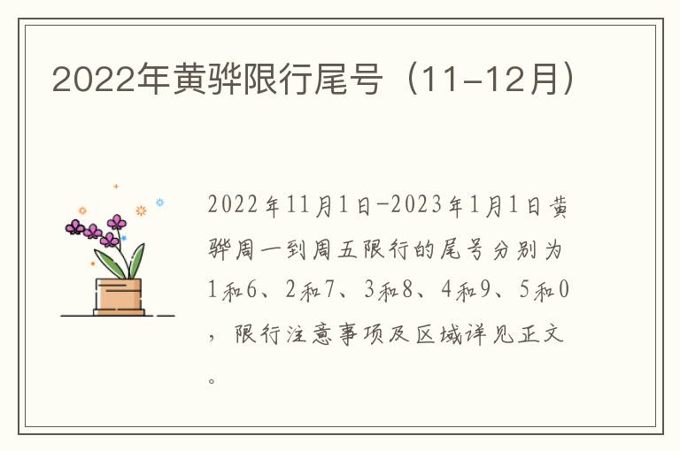 2022年黄骅限行尾号（11-12月）