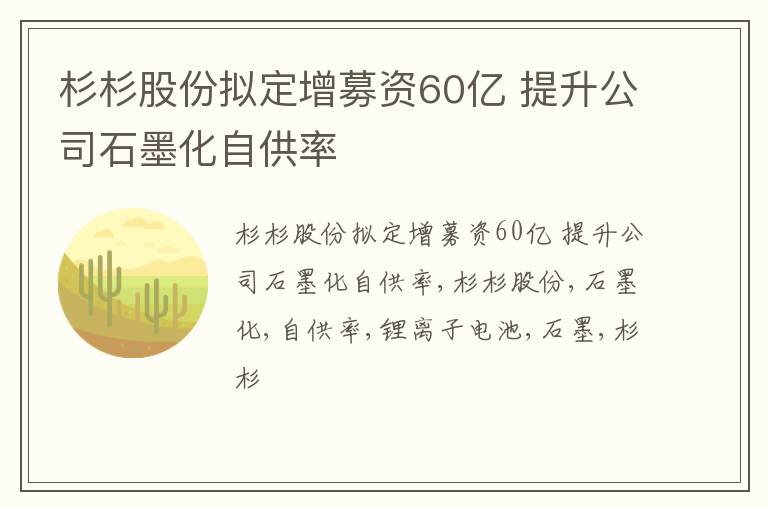 杉杉股份拟定增募资60亿 提升公司石墨化自供率