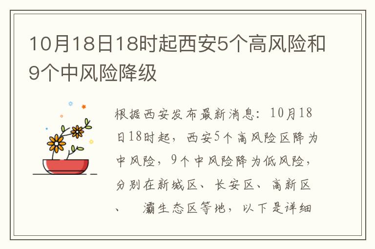 10月18日18时起西安5个高风险和9个中风险降级