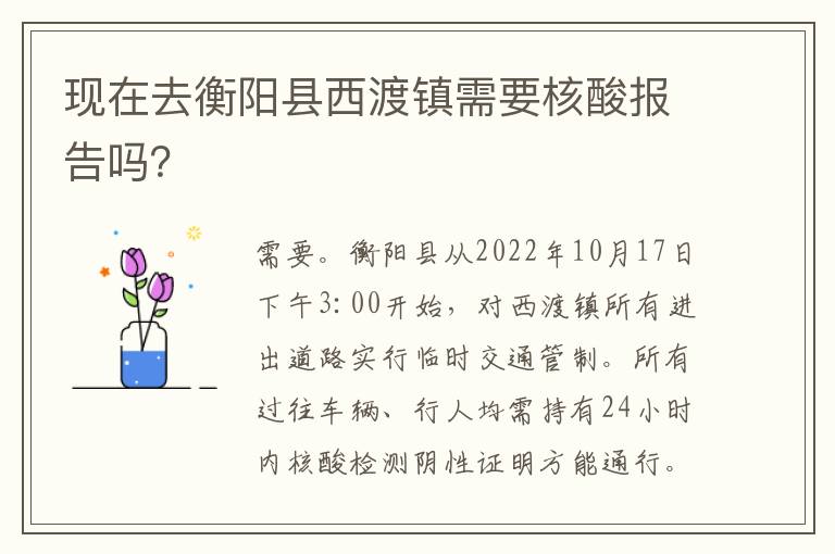 现在去衡阳县西渡镇需要核酸报告吗？