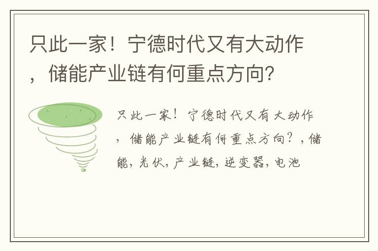 只此一家！宁德时代又有大动作，储能产业链有何重点方向？