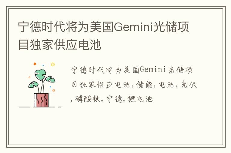 宁德时代将为美国Gemini光储项目独家供应电池