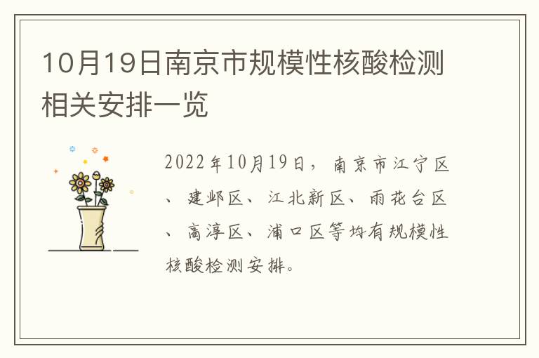 10月19日南京市规模性核酸检测相关安排一览