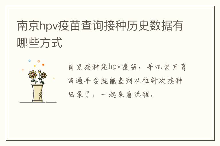 南京hpv疫苗查询接种历史数据有哪些方式