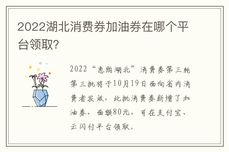 2022湖北消费券加油券在哪个平台领取？