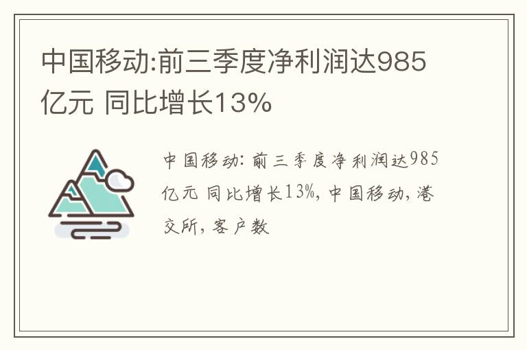 中国移动:前三季度净利润达985亿元 同比增长13%