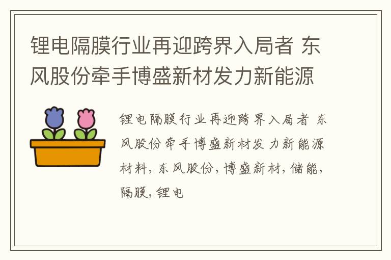 锂电隔膜行业再迎跨界入局者 东风股份牵手博盛新材发力新能源材料