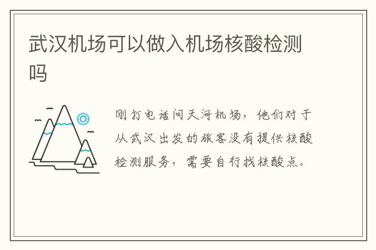 武汉机场可以做入机场核酸检测吗
