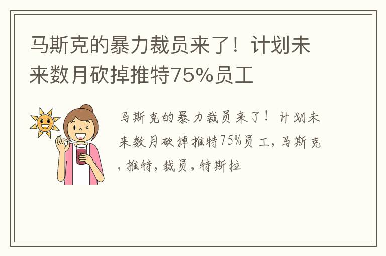 马斯克的暴力裁员来了！计划未来数月砍掉推特75%员工