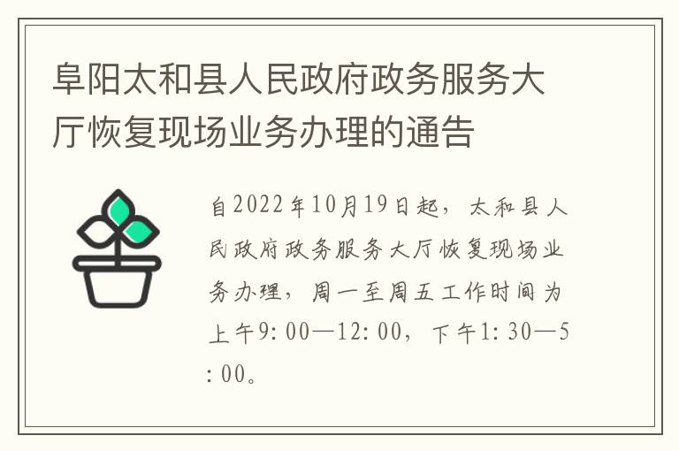 阜阳太和县人民政府政务服务大厅恢复现场业务办理的通告