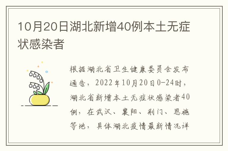 10月20日湖北新增40例本土无症状感染者