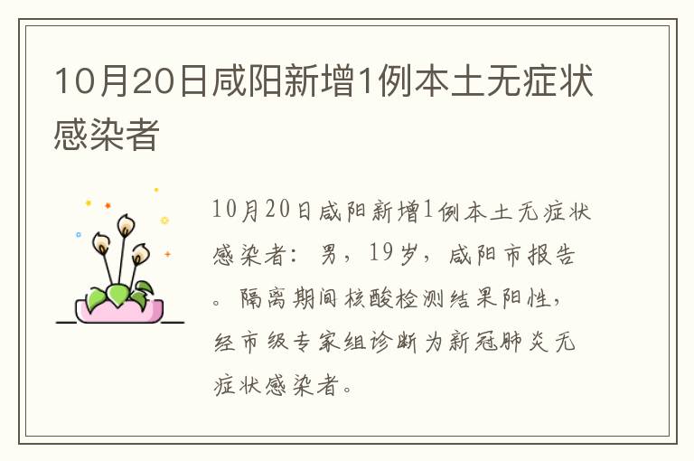 10月20日咸阳新增1例本土无症状感染者