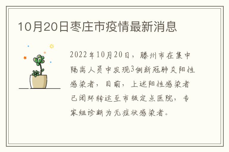 10月20日枣庄市疫情最新消息