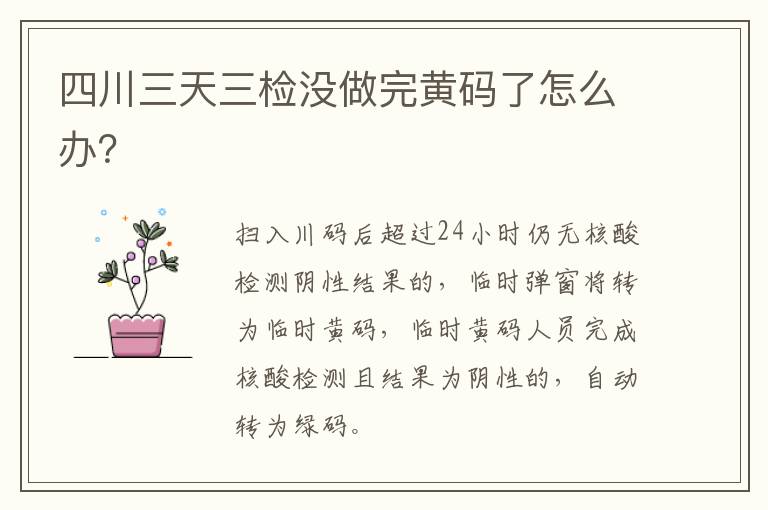 四川三天三检没做完黄码了怎么办？