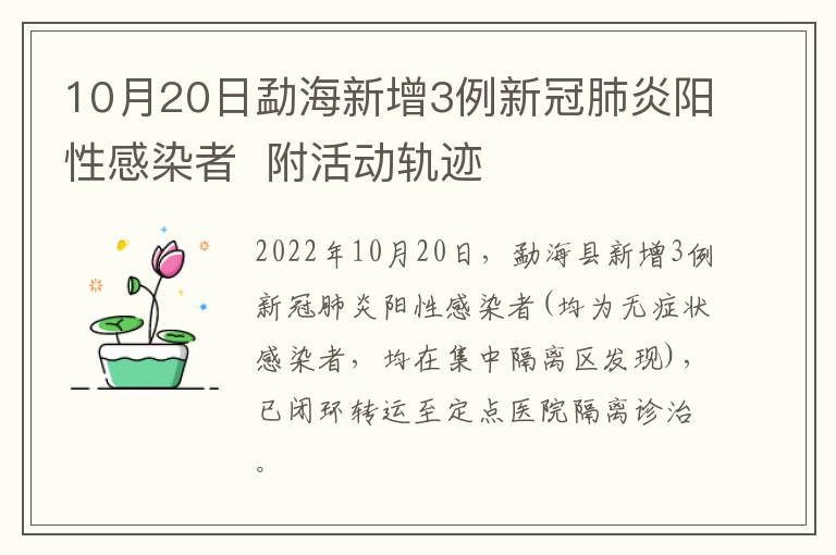 10月20日勐海新增3例新冠肺炎阳性感染者  附活动轨迹