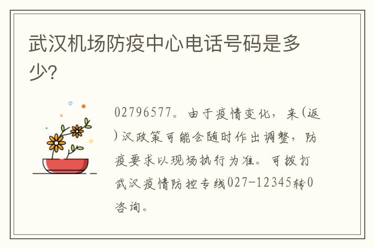 武汉机场防疫中心电话号码是多少？