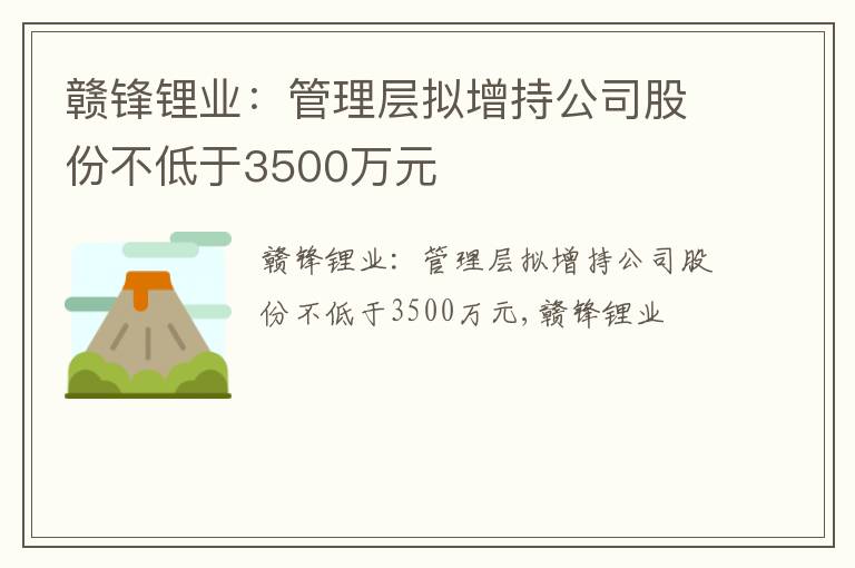 赣锋锂业：管理层拟增持公司股份不低于3500万元