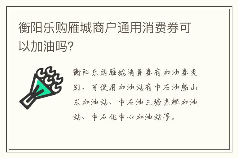 衡阳乐购雁城商户通用消费券可以加油吗？