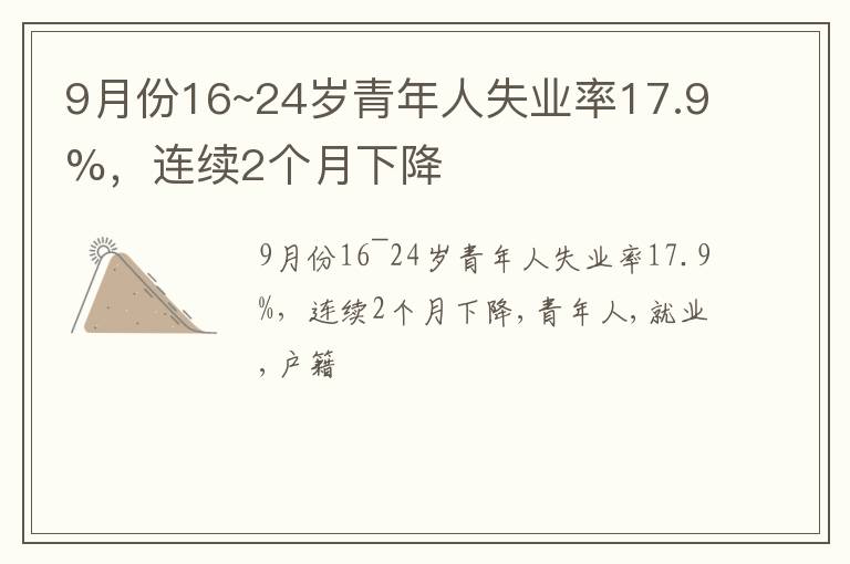 9月份16~24岁青年人失业率17.9%，连续2个月下降