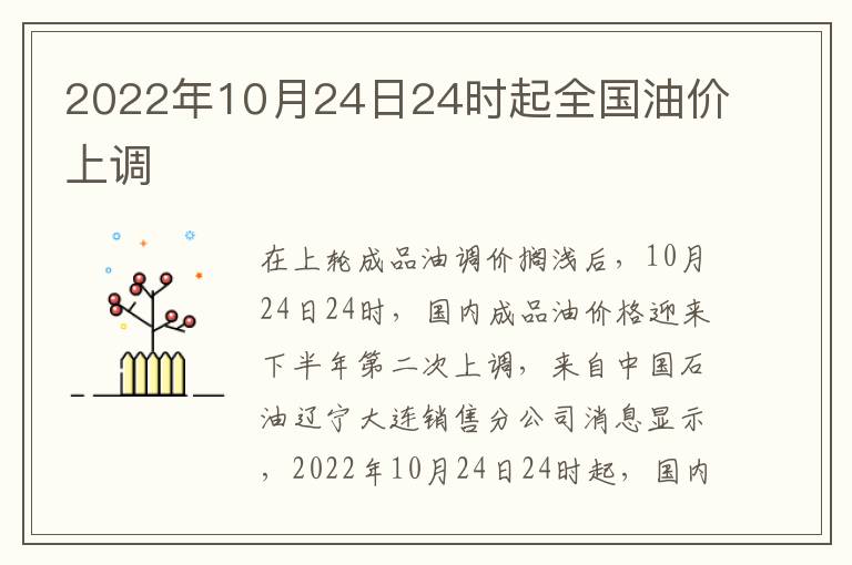 2022年10月24日24时起全国油价上调