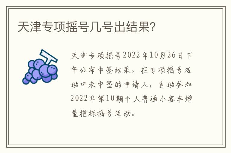 天津专项摇号几号出结果？