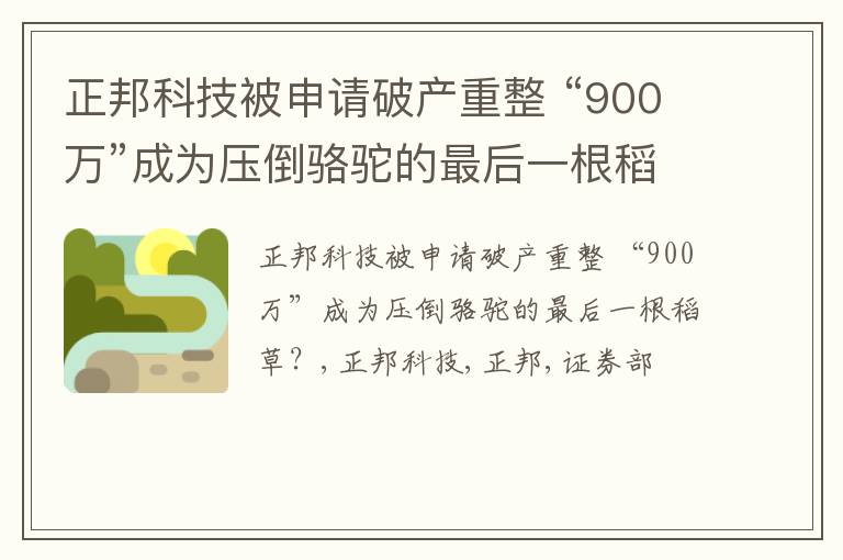 正邦科技被申请破产重整 “900万”成为压倒骆驼的最后一根稻草？