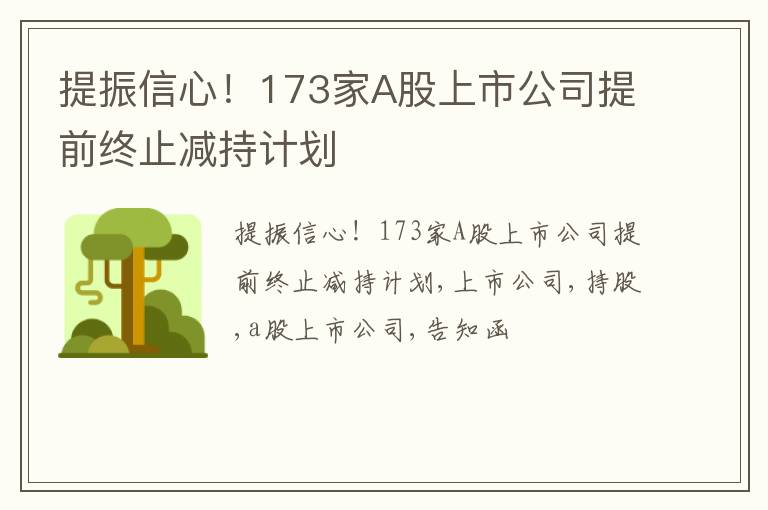 提振信心！173家A股上市公司提前终止减持计划