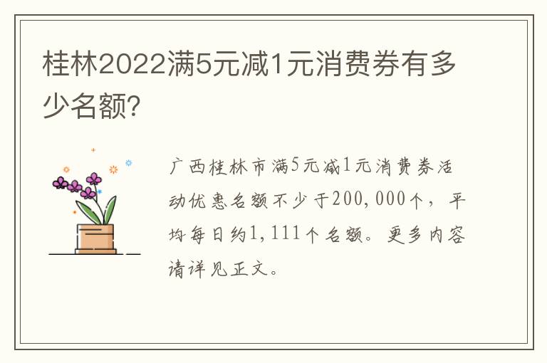 桂林2022满5元减1元消费券有多少名额？