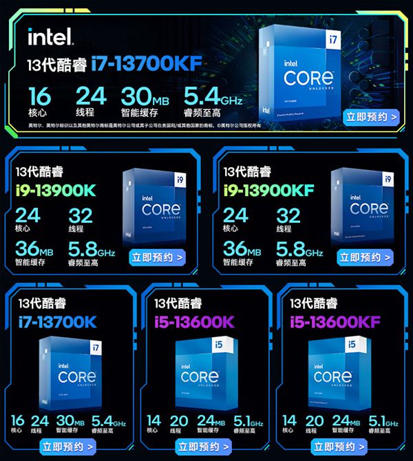Intel 13代酷睿国行价格公布！有的涨400、有的降100
