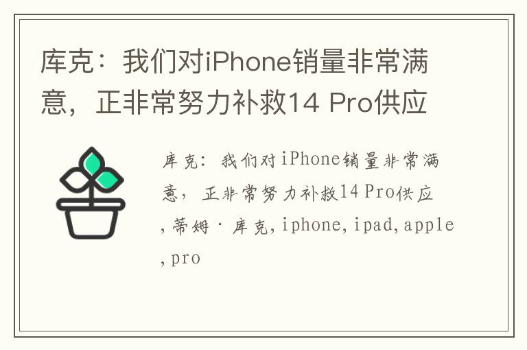 库克：我们对iPhone销量非常满意，正非常努力补救14 Pro供应