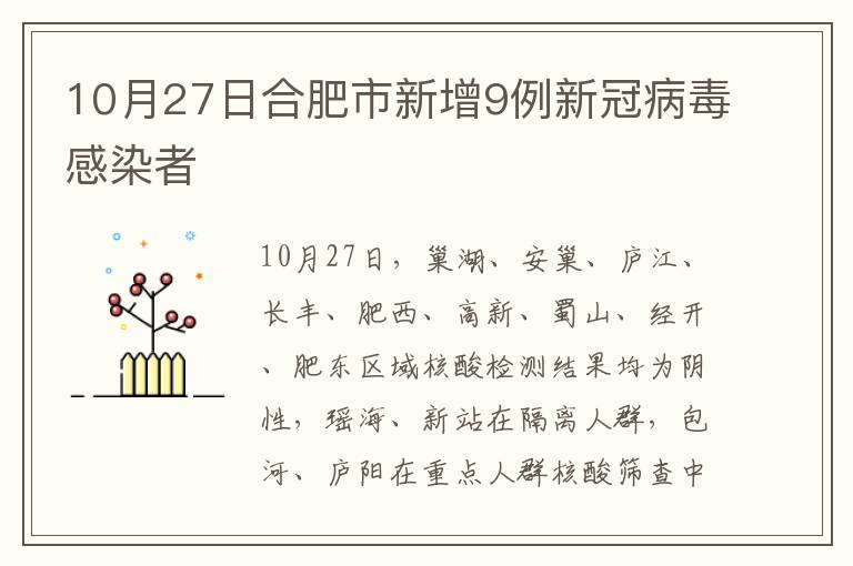 10月27日合肥市新增9例新冠病毒感染者
