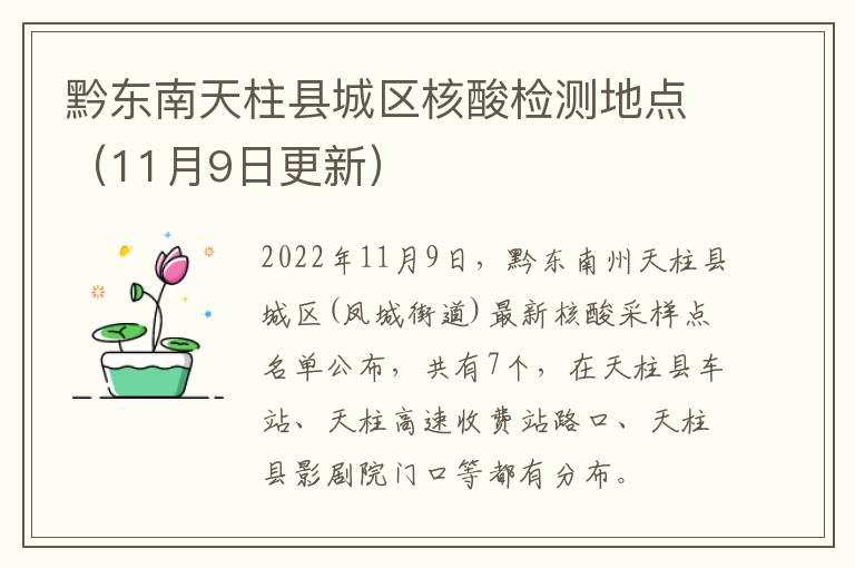 黔东南天柱县城区核酸检测地点（11月9日更新）