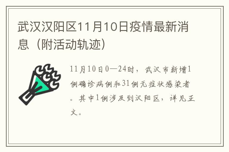 武汉汉阳区11月10日疫情最新消息（附活动轨迹）