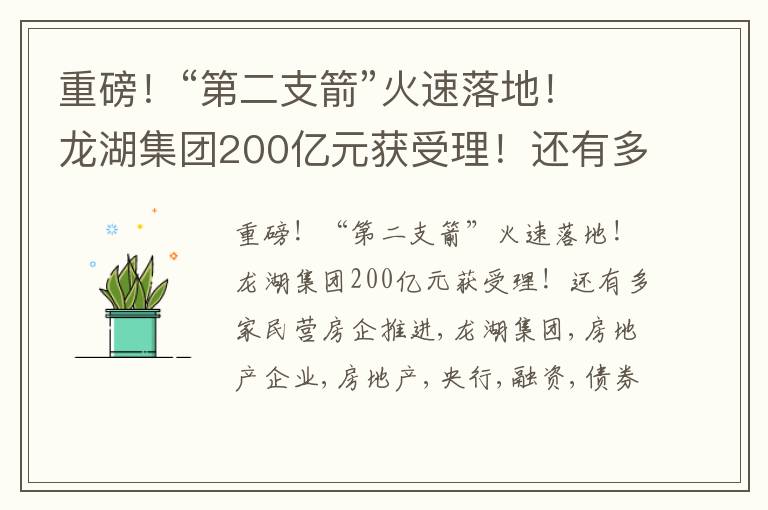 重磅！“第二支箭”火速落地！龙湖集团200亿元获受理！还有多家民营房企推进