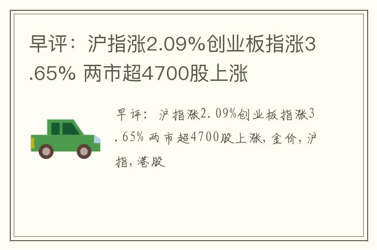 早评：沪指涨2.09%创业板指涨3.65% 两市超4700股上涨