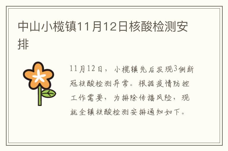 中山小榄镇11月12日核酸检测安排