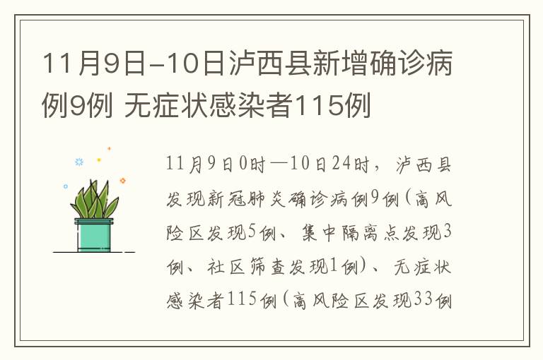 11月9日-10日泸西县新增确诊病例9例 无症状感染者115例