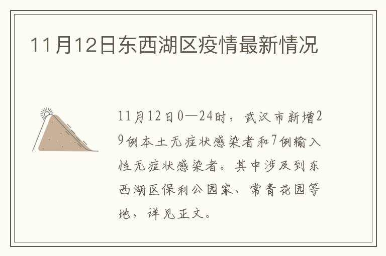 11月12日东西湖区疫情最新情况
