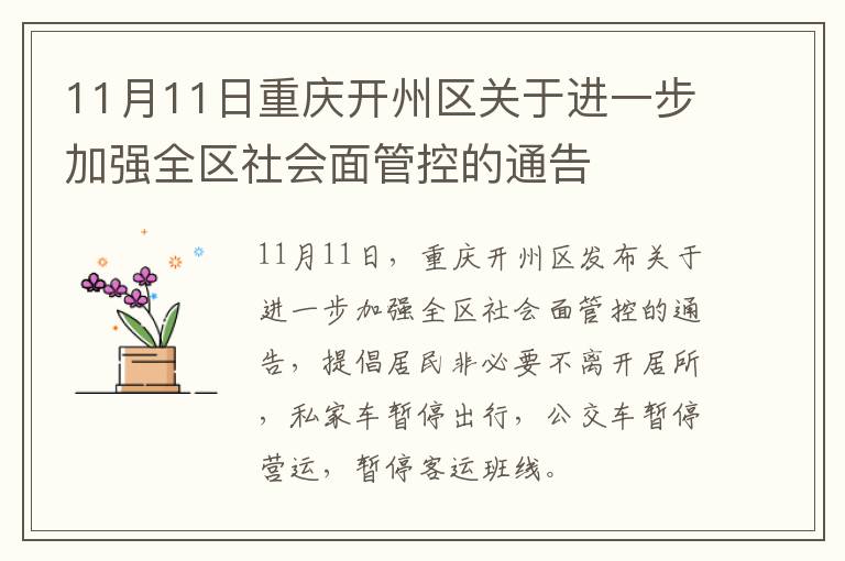 11月11日重庆开州区关于进一步加强全区社会面管控的通告