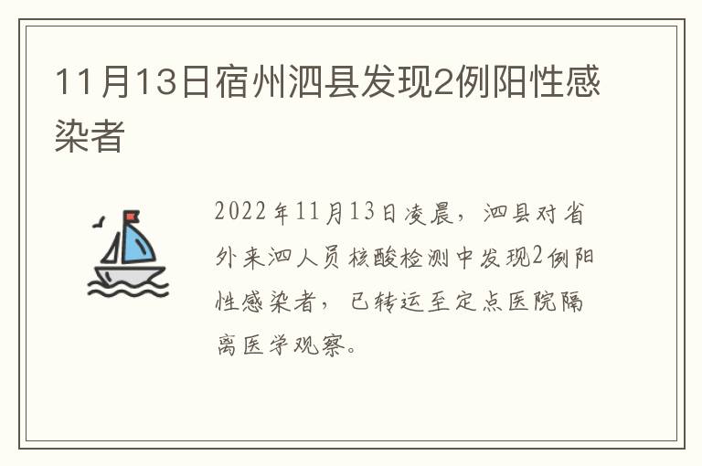 11月13日宿州泗县发现2例阳性感染者