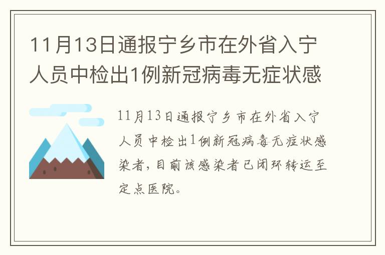 11月13日通报宁乡市在外省入宁人员中检出1例新冠病毒无症状感染者